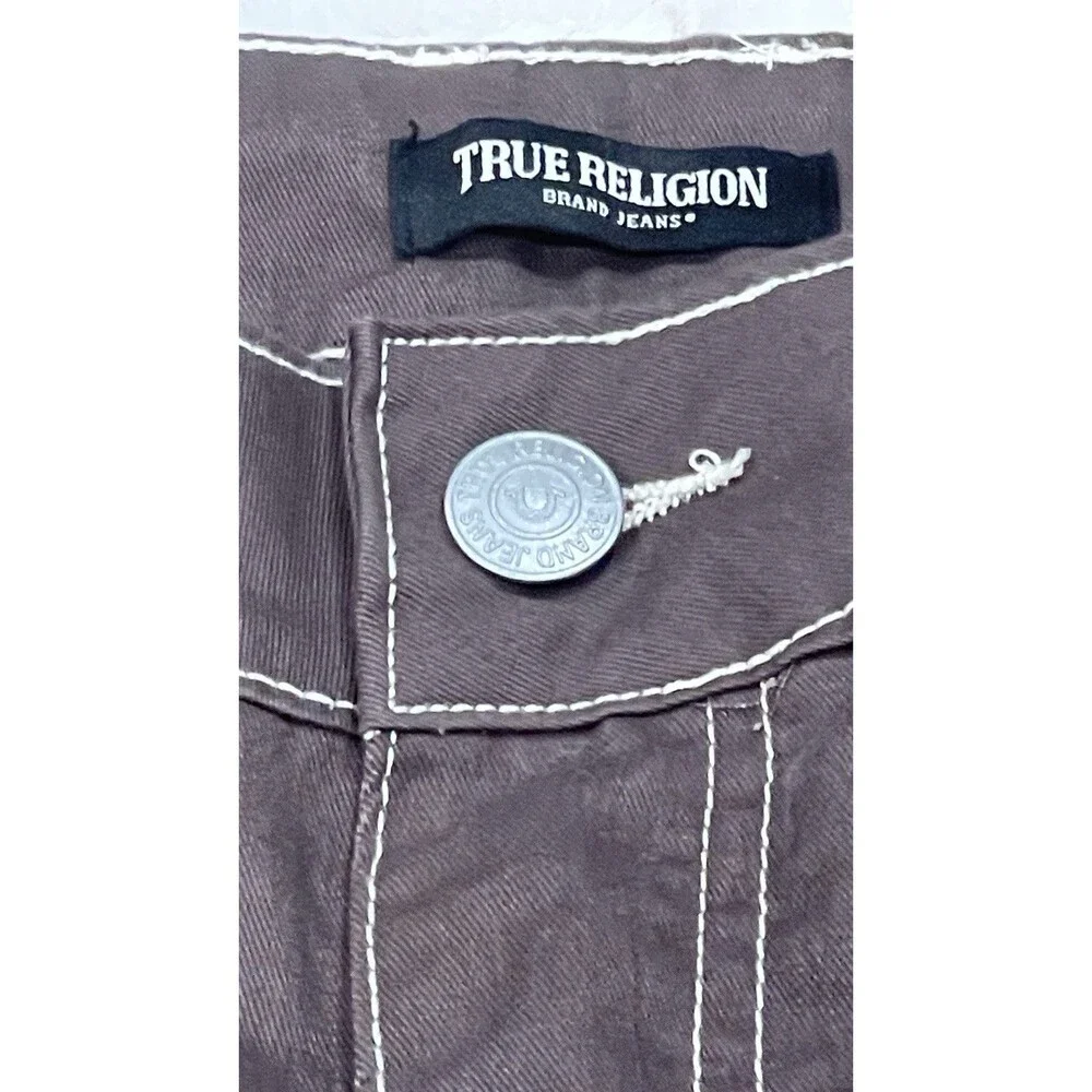 True Religion Cargo Shorts Brown Cotton Canvas Contrast Stitching Utility Men 38